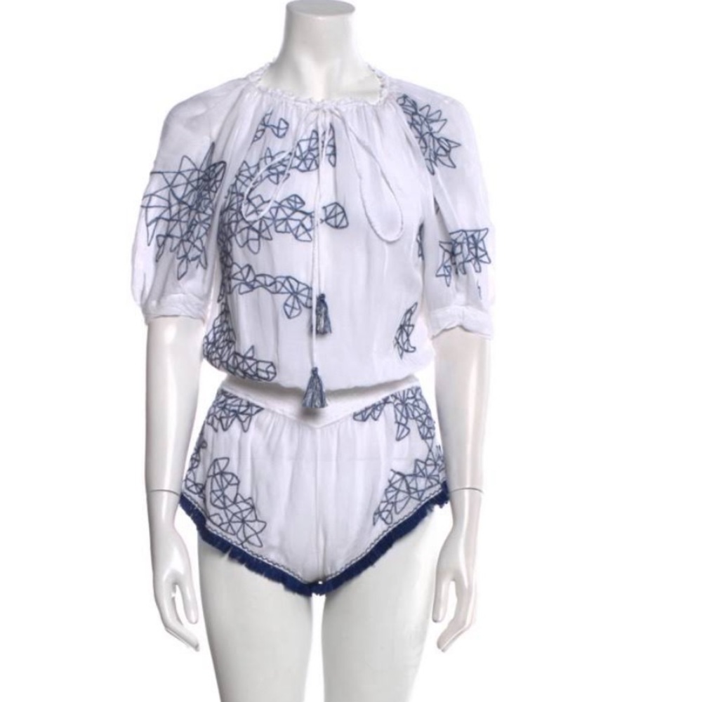 POUPETTE ST BARTH BLUE AND WHITE ROMPER SZ XS